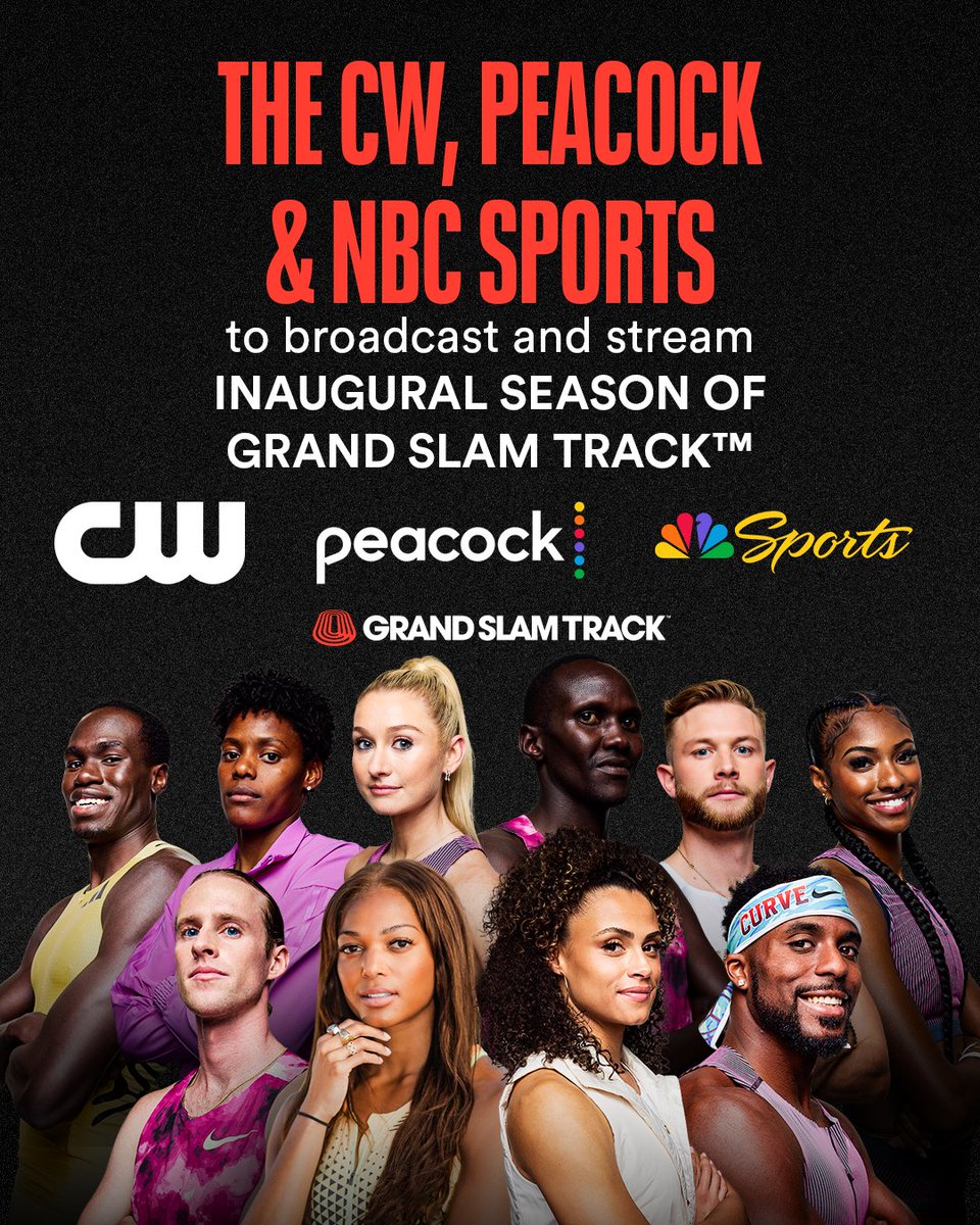 GrandSlamTrack's tweet photo. BROADCAST PARTNERS LOCKED IN! 🔒

@TheCW_Sports is the exclusive U.S. broadcast home of Grand Slam Track and @peacock will be the exclusive U.S. streaming home of Grand Slam Track for all four 2025 Slams.

International broadcast details coming soon! https://t.co/P4sTBoVKcC