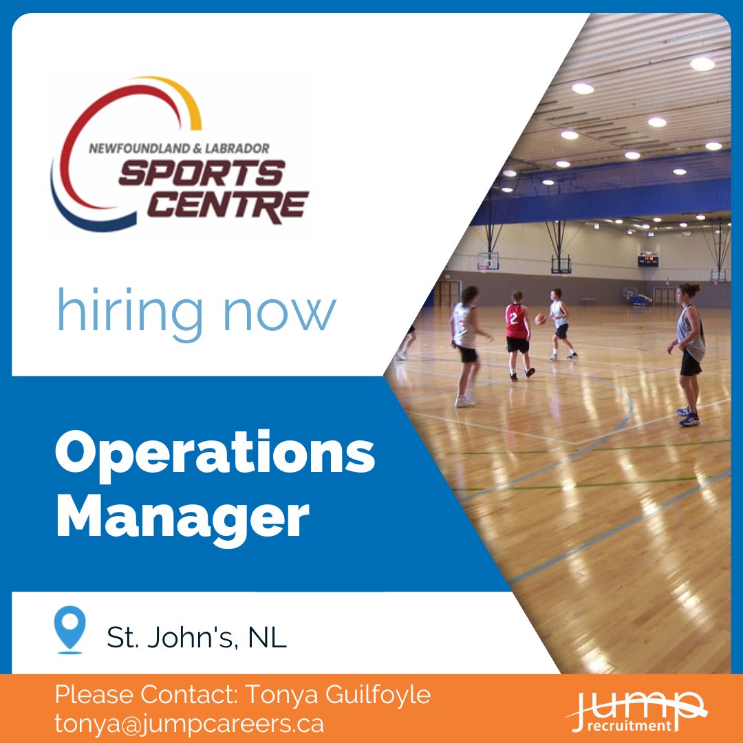 Jump_Careers's tweet photo. Our client, NL Sports Centre, is seeking an Operations Manager to join their team in St. John's. Apply for this amazing opportunity here: https://t.co/zm904kKjhQ https://t.co/5y4ULQtkwq