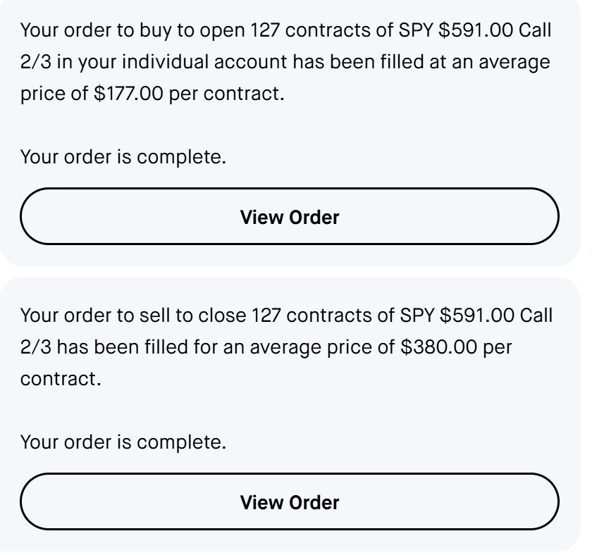 MrWickTrades's tweet photo. $SPY 591c 0dte: 116% 3 mins :) Don't fade Wicky in 2025.