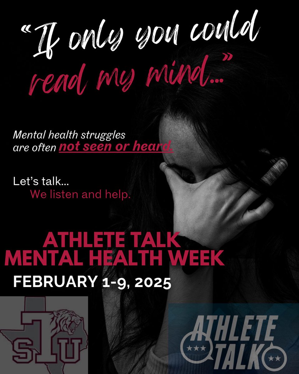TXSUACADEMICS's tweet photo. Mental Health Week🧘🏾‍♀️🧘🏻 
We encourage all athletes to use our Mental Health Platform via our partners over at Athlete Talk. Athlete Talk has created a safe space for athletes, and is a tool that could be useful for everyone.
#breakthestigama
#AMHW2025
#AthleteMentalHealthWeek https://t.co/wu9igtFnsN