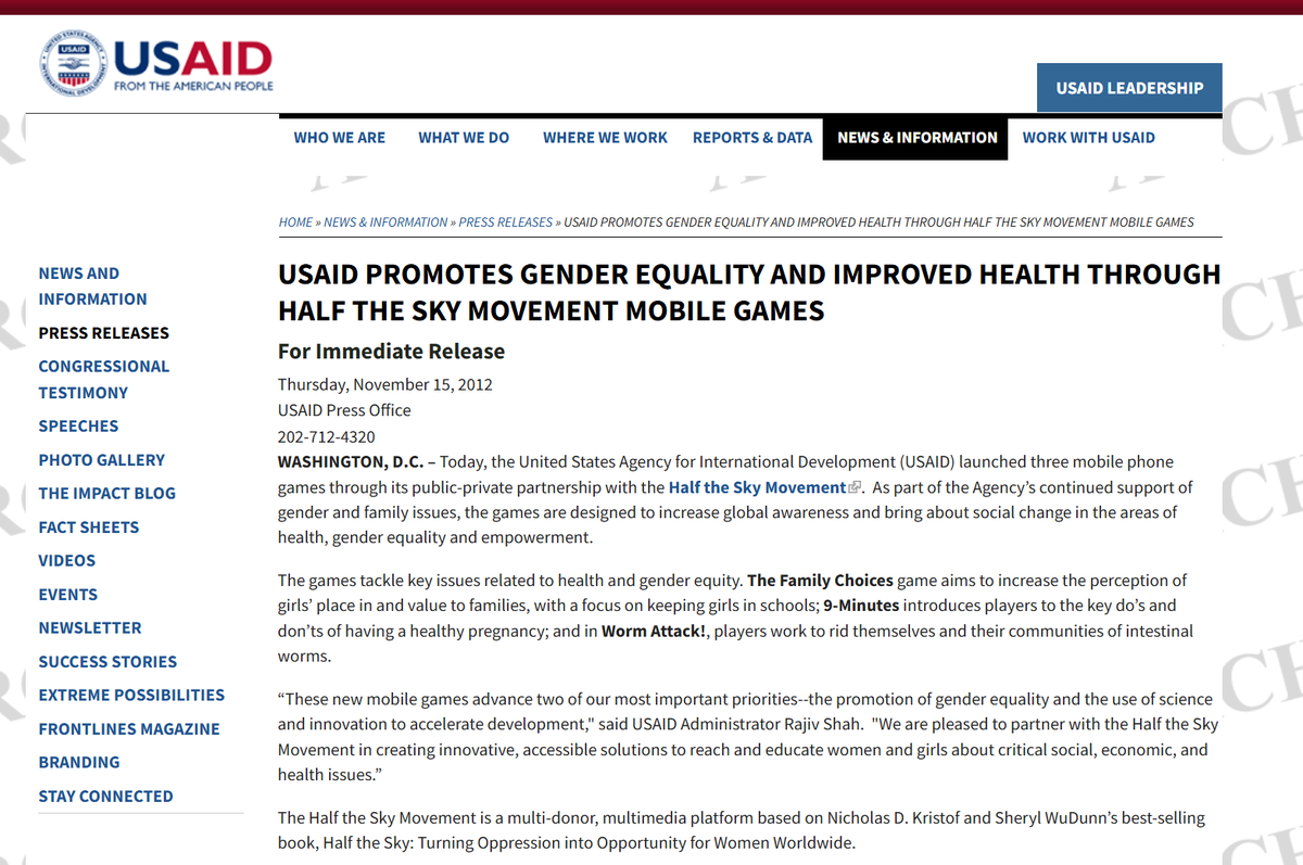 USAID also funded videogames to highlight gender issues.