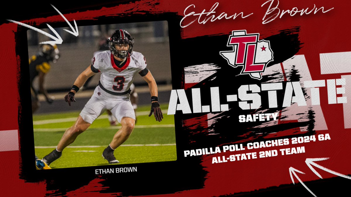 TylerLegacyFB's tweet photo. Congratulations to Ethan Brown @EthanBrown09 on being selected to @padillapoll Coaches Poll 2nd Team All State Safety!
#GiveEmHellTL https://t.co/RVbndeaDRU