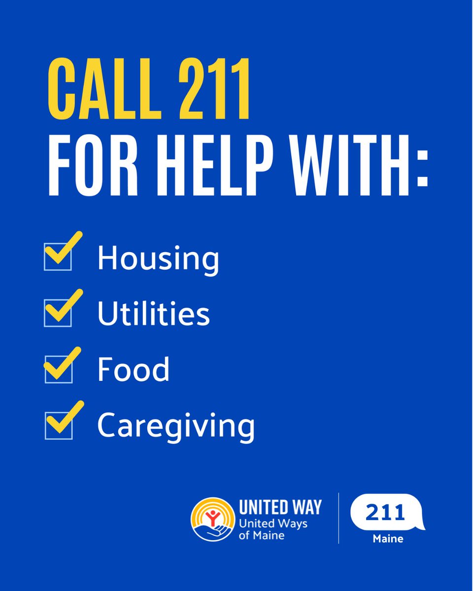 211Maine's tweet image. February is 211 Maine Month! Celebrate with us by letting your friends know that specialists here in Maine are ready to help them find local resources to meet their basic needs and thrive. 

#211Month #Team211