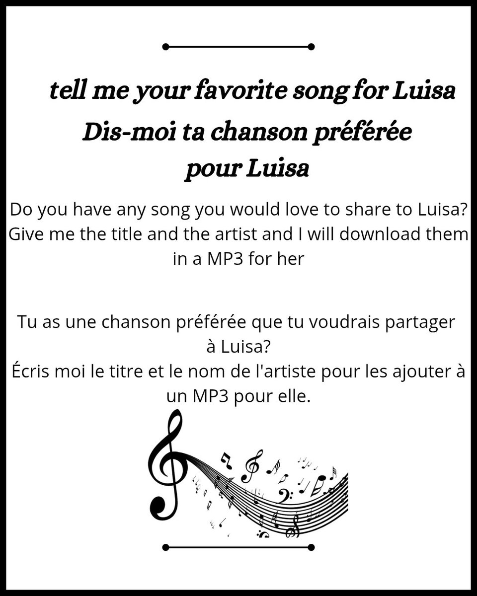 Luisasource's tweet photo. For her fanbook, I would love to share to Luisa some of your favorites songs. Pour son fanbook, j'aimerais bien partager avec Luisa vos chansons favorites. 

@Reunited_Events #luisadoliveira https://t.co/jzOxazE9uJ