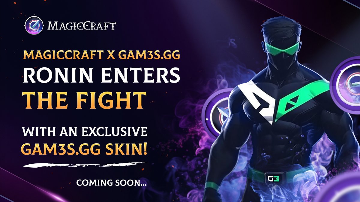 MagicCraftGame's tweet photo. ALRIGHT, WE PROMISE THIS IS THE LAST MAJOR ANNOUNCEMENT OF THE DAY—AND WE’RE ENDING IT WITH A BANGER. 🔥🎮

We’re teaming up with @gam3sgg to bring you an exclusive Ronin skin, crafted to mark this epic collaboration. ⚔️

MagicCraft is all about intense team battles and skill-based combat – and https://t.co/JQnHmpfYOT is where Web3’s best gamers unite. This is just the beginning of something bigger.

🏆 Ronin x https://t.co/JQnHmpfYOT Skin – Coming Soon
🎮 Welcoming the https://t.co/JQnHmpfYOT Community to MagicCraft
🔗 More surprises in the works…

Two powerhouses of Web3 gaming, one battlefield.
Who’s suiting up first? 👇