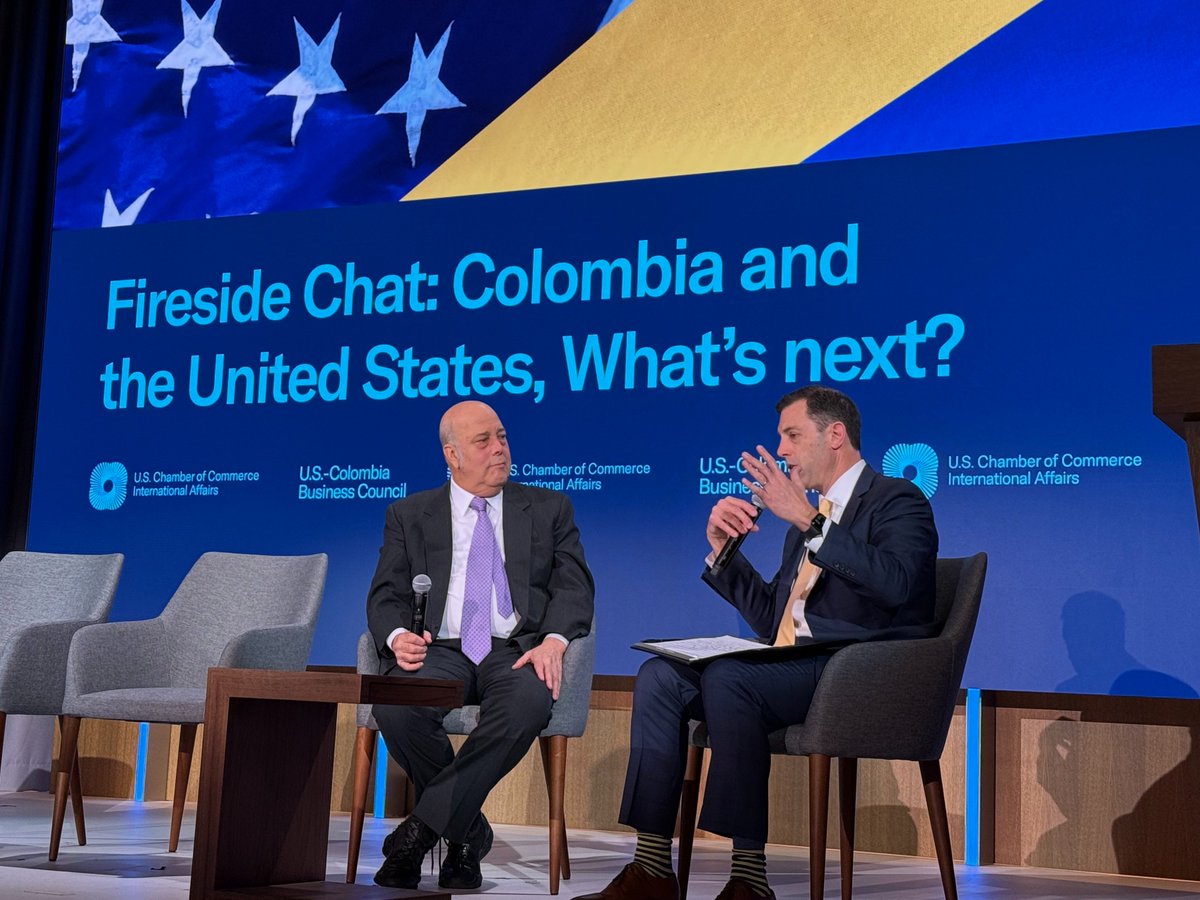 Embassy of Colombia in the United States (@colombiaembusa) on Twitter photo 🔴 Live now! Ambassador Daniel García-Peña joins Neil Herrington, Senior VP at <a href="/USChamber/">U.S. Chamber</a>, for a fireside chat on the future of U.S.-Colombia relations. Key topics: economic cooperation, trade diversification, and shared security challenges. #Colombia2025Outlook 🔴 Live now! Ambassador Daniel García-Peña joins Neil Herrington, Senior VP at <a href="/USChamber/">U.S. Chamber</a>, for a fireside chat on the future of U.S.-Colombia relations. Key topics: economic cooperation, trade diversification, and shared security challenges. #Colombia2025Outlook