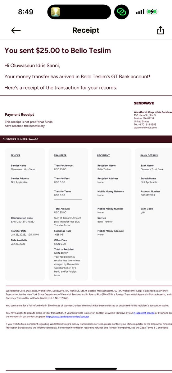mbgremo's tweet photo. @gtbank_help @gtbank please kindly attend to me since january 27 2025, money sent and your account officer of the sender confirm money was debited in the senders account and am yet to receive since. ki lo de gan haba find attach, what else do u people need to confirm this https://t.co/T2jsnFVW7D