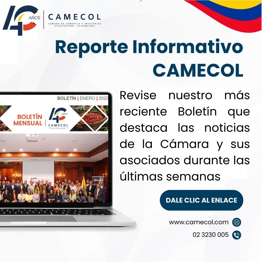 Revise el resumen de las principales actividades de #CAMECOL en enero. Destaca el encuentro de nuestros asociados con la Misión Multisectorial de Inversionistas de Colombia 2025 en Quito, invitados por ProEcuador.

📌Boletín : acortar.link/F44EvK​

#Networking #Empresas