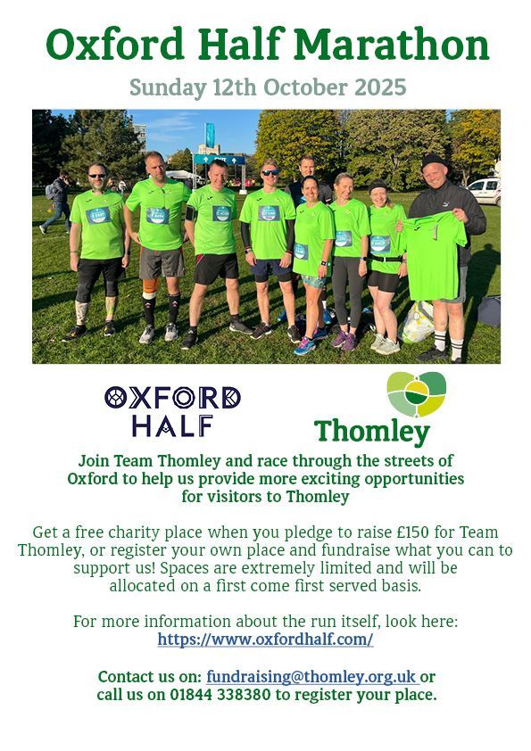 * Run the Oxford Half Marathon for Thomley and help us raise funds *

Tickets with the providers have now sold out but we have plenty of places to offer, so join our team! 

Get in touch with us to book your FREE place: fundraising@thomley.org.uk 

 #Thomley #Charity #OxfordHalf