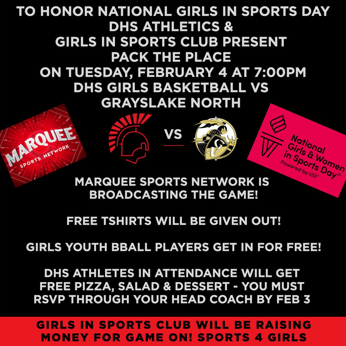 Tomorrow is the eve of National Girls in Sports Day! We are celebrating by hosting pack the place at our home <a href="/Deerfield_GBB/">Deerfield Warriors Girls Basketball</a> Girls Basketball game vs Grayslake North at 7pm in the Warrior Gym!