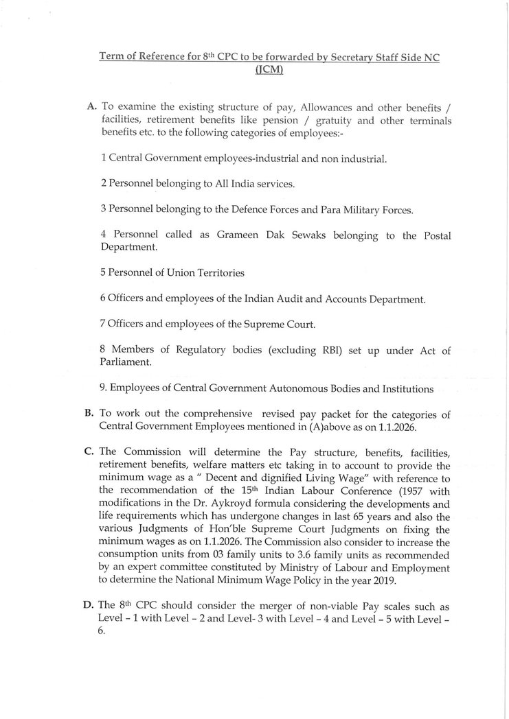 RLD_OPS's tweet photo. Suggestions from staff side of the Nation council (JCM) for framing 8th cpc terms of references.
#8thpaycomission
✍️@ShivaGopalMish1
@vijaykbandhu
@ManjeetIMOPS
@HqNrmu
@1984_itsme24889
@BKPATEL2410
@abhinav019
@journo_jitendra
@Ranbir_Crpf
@Aamitabh2
@ravishndtv https://t.co/xqLfpShksM