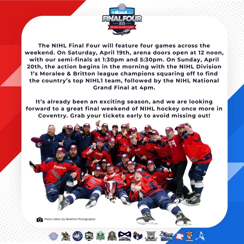 EngIceHockey's tweet photo. Everything you need to know ahead of this season's @NIHL_Official Finals Weekend in Coventry 📍

Ticket sales for the event will commence at 10am this morning 🎟️