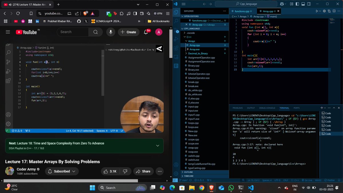 Singh__ayush4's tweet image. DAY 10 of #75daysofdsa: 10/75 ✅ #coderarmy #dsaThings I learned today:
-Linear search in C++
-Reverse of an array
-Fibonacci series in C++
-Passing arrays in a functions