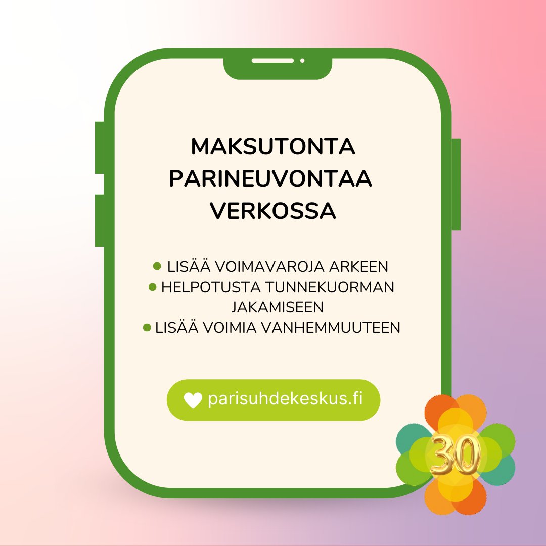 Tarvitsetko tukea parisuhteen kriisitilanteessa? Parivoima – neuvonta on tarkoitettu pareille, joilla on elämässä kriisejä ja haasteita tai maksukyky on heikentynyt sosiaalisista, taloudellisista tai terveydellisistä haasteista johtuen parisuhdekeskus.fi/maksuton-parin…