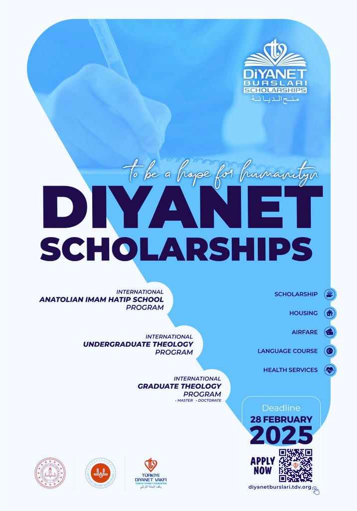 🎉 Applications Are Now Open for Diyanet Scholarships!

Seize the opportunity to study in Türkiye with the Diyanet Scholarships Program!

This prestigious program offers financial support and world-class education for students from all around the globe.

diyanetburslari.tdv.org/en/