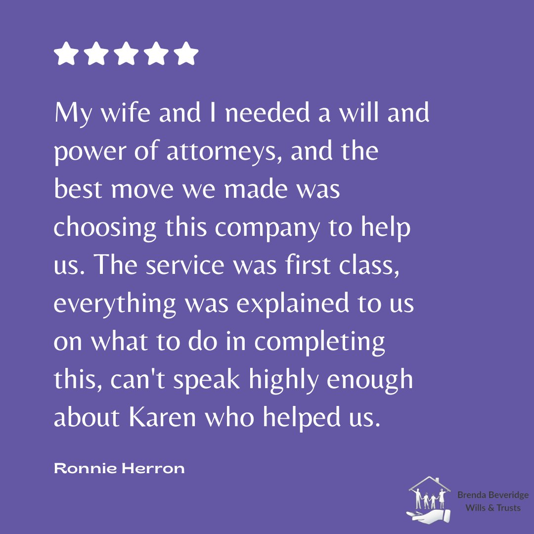 BrendaBevLegal's tweet photo. Thrilled to share this testimonial from Ronnie Herron:

"My wife and I needed a will and power of attorneys. Choosing this company was the best move! First-class service and great support from Karen."

Thank you, Ronnie! 🌟 https://t.co/Mmu0eQnMEb