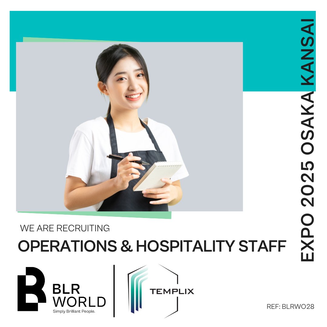 Be part of #Expo2025Osakai and showcase your skills on a global stage!

TEMPLIX is looking for Operations &amp; Hospitality Staff to join their team at the Bahrain Pavilion.

Apply now: 
careers-page.com/blr-world/job/…

#BLRWORLD #Hiring #JobsInJapan #GuestExperience