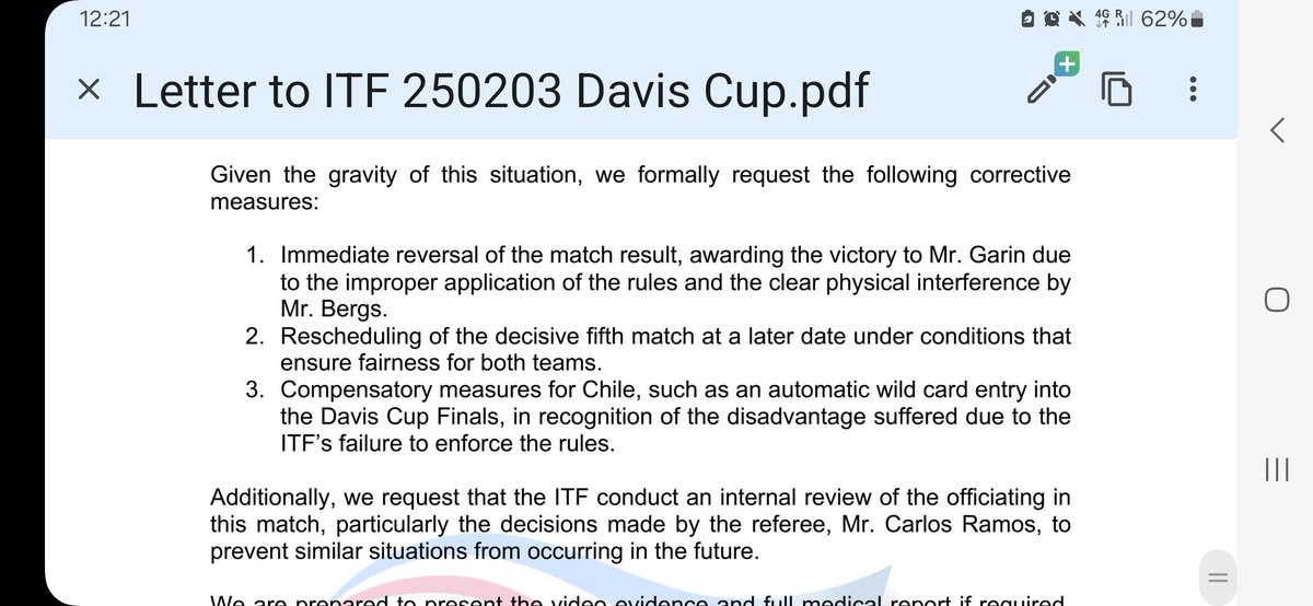 rhernandezadn's tweet photo. Chile (Federación de Tenis) pide formalmente a la ITF que Zizou Bergs pierda el partido (2-2); qué el 5to punto se juegue bajo condiciones por definir; qué Chile reciba un wild card compensatorio para 2025... https://t.co/RLs3K0cM1A