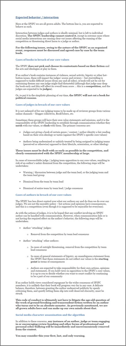 theSPSFC's tweet photo. The #SPSFC now has an official code of conduct and statement of values, and we are happy to share that with you here.

Now hopefully we can all get on with enjoying some excellent indie sci-fi. https://t.co/WsiKI97OSE
