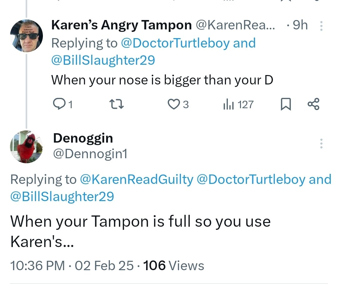 Dennogin1's tweet photo. @KarenReadGuilty When you screenshot something that has no restrictions and act like you can't reply... Moron https://t.co/duFxODqTET