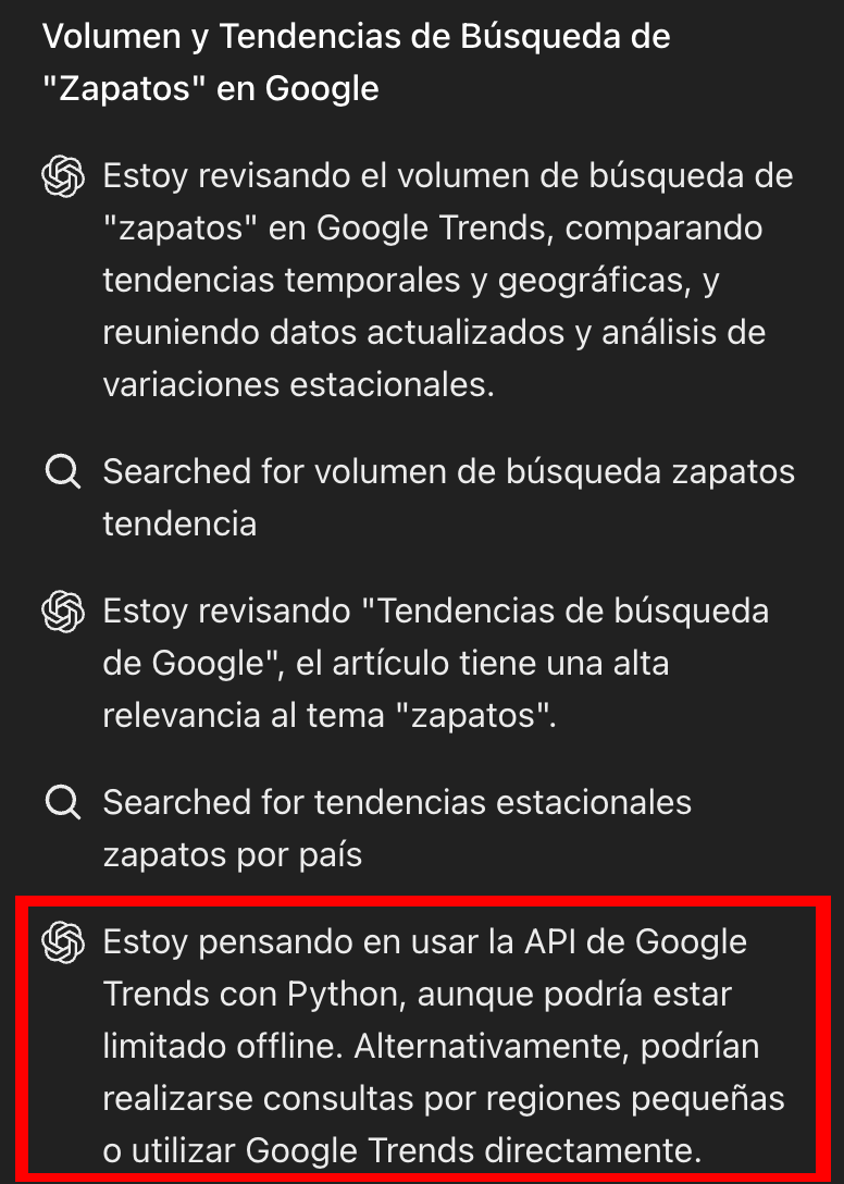 isocialwebseo's tweet photo. 🔍 Deep Research 🔍 Probando casos de uso de la nueva funcionalidad de búsqueda de OpenAI (con modelo razonador por detrás) y ojito con esto último porque daría unas posibilidades increíbles.

¿Y si hiciera código y se conectara con APIs de terceros para resolver las consultas? https://t.co/uU2CkVT66e