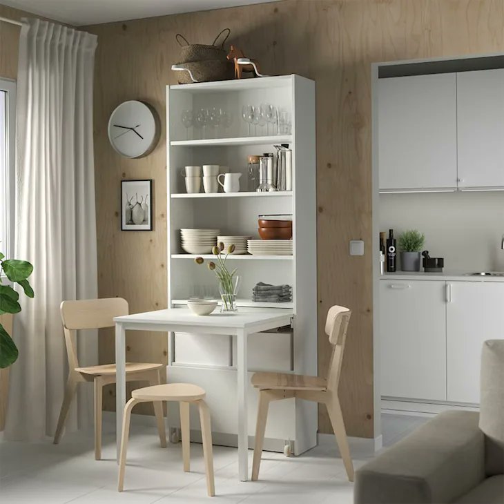 LoveDecorWorks's tweet photo. IKEA’s new two-in-one BILLY model features the same 31.5-inch-wide minimalist bookcase you know and love, plus now with a retractable desk and removable drawer front. Only comes in white but you can easily stain and paint it. #billy #books #Ikea https://t.co/Jy0JHVioKU