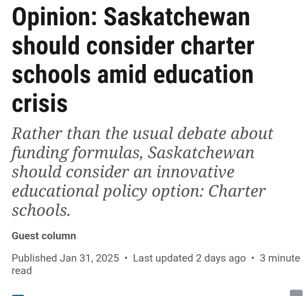 JamesAlanOLOO's tweet photo. 🇨🇦 Wrong idea. Public education should be protected. https://t.co/ZcyKSfA0iT #saskedchat https://t.co/tPQEy9cmHX
