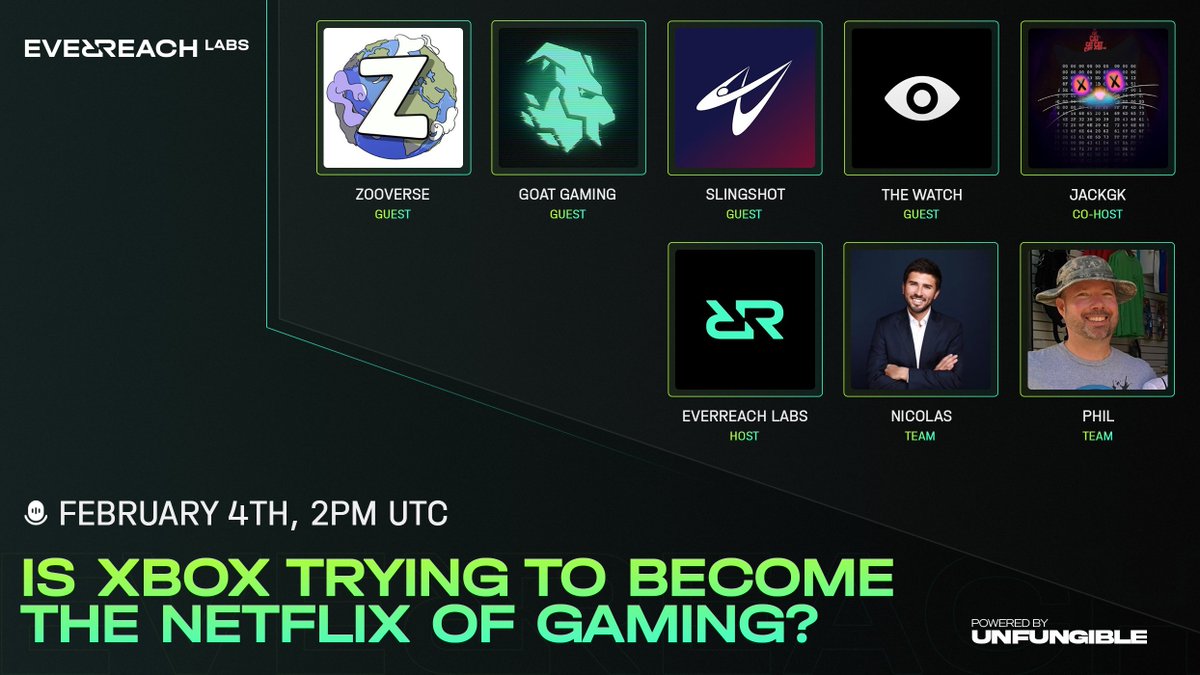 EverreachLabs's tweet image. Is Xbox becoming the Netflix of gaming? 🎮💭

We’re breaking it down with special guests in our next space. 

📅 Feb 4th, 2 PM UTC
🧪 x.com/i/spaces/1Mnxn…
 
Set a reminder and drop a &quot;MARA&quot; in the replies! 🔔👇