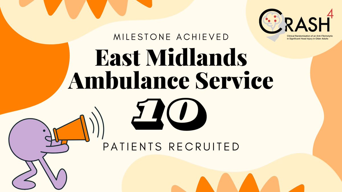CTU_LSHTM's tweet photo. 🚑 A huge thank you to East Midlands Ambulance Service (@EMASNHSTrust, @EMAS_Research) for reaching 10 recruits for the #CRASH4trial!

Fantastic work from the team—keep it going! #ClinicalTrials #TXA https://t.co/XH67hkcXZ6