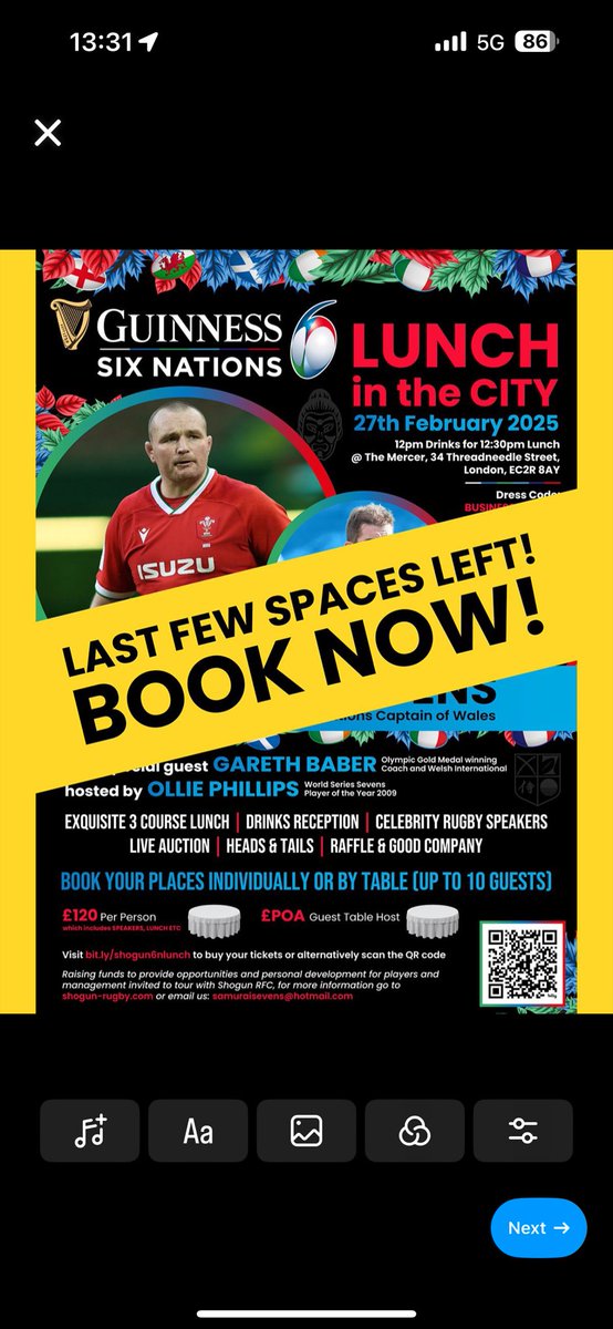 🚨 LAST FEW SPACES LEFT!🚨  

Don’t miss out on the Shogun RFC 6 Nations Lunch 2025– it’s going to be an unforgettable afternoon! 🏉  

Join us for the ultimate sportsman’s lunch on Thursday afternoon in the City, 27th February, 2025 as we kick off the weekend in style. Enjoy: