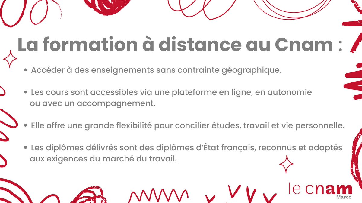 CnamMaroc's tweet photo. Avec le Cnam, vous pouvez obtenir un #diplôme d'État français, #reconnu et adapté aux exigences du marché du travail, tout en bénéficiant d’une flexibilité qui s’adapte à votre rythme. Et vous, êtes-vous prêt à franchir le pas ?
#FormationADistance #Carrière" https://t.co/RODaGLBZtR