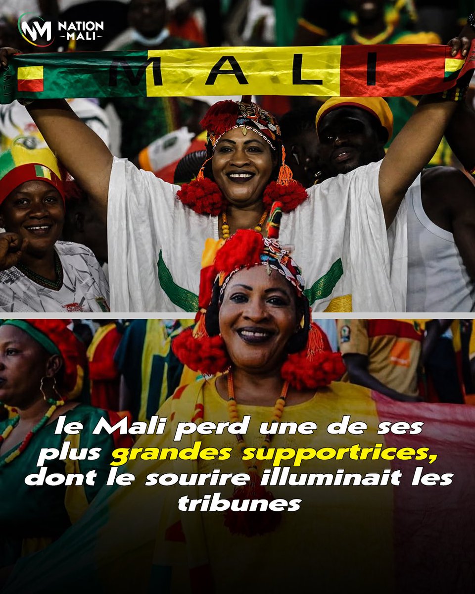 NationMali's tweet photo. 🇲🇱Aïché Coulibaly, une grande supportrice, nous a quittés

C’est avec une profonde tristesse que nous avons appris le décès de Madame Aïché Coulibaly, membre du Bureau Central des Supporters des Aigles du Mali.

Survenu le samedi 1er février 2025 après une courte maladie, son décès a plongé la communauté du football dans le deuil. Son inhumation a eu lieu le dimanche 2 février à Bagadadji, près de la Grande Mosquée de Bamako, au domicile de son époux, Issouf Coulibaly.

Sincères condoléances à sa famille et à ses proches que son