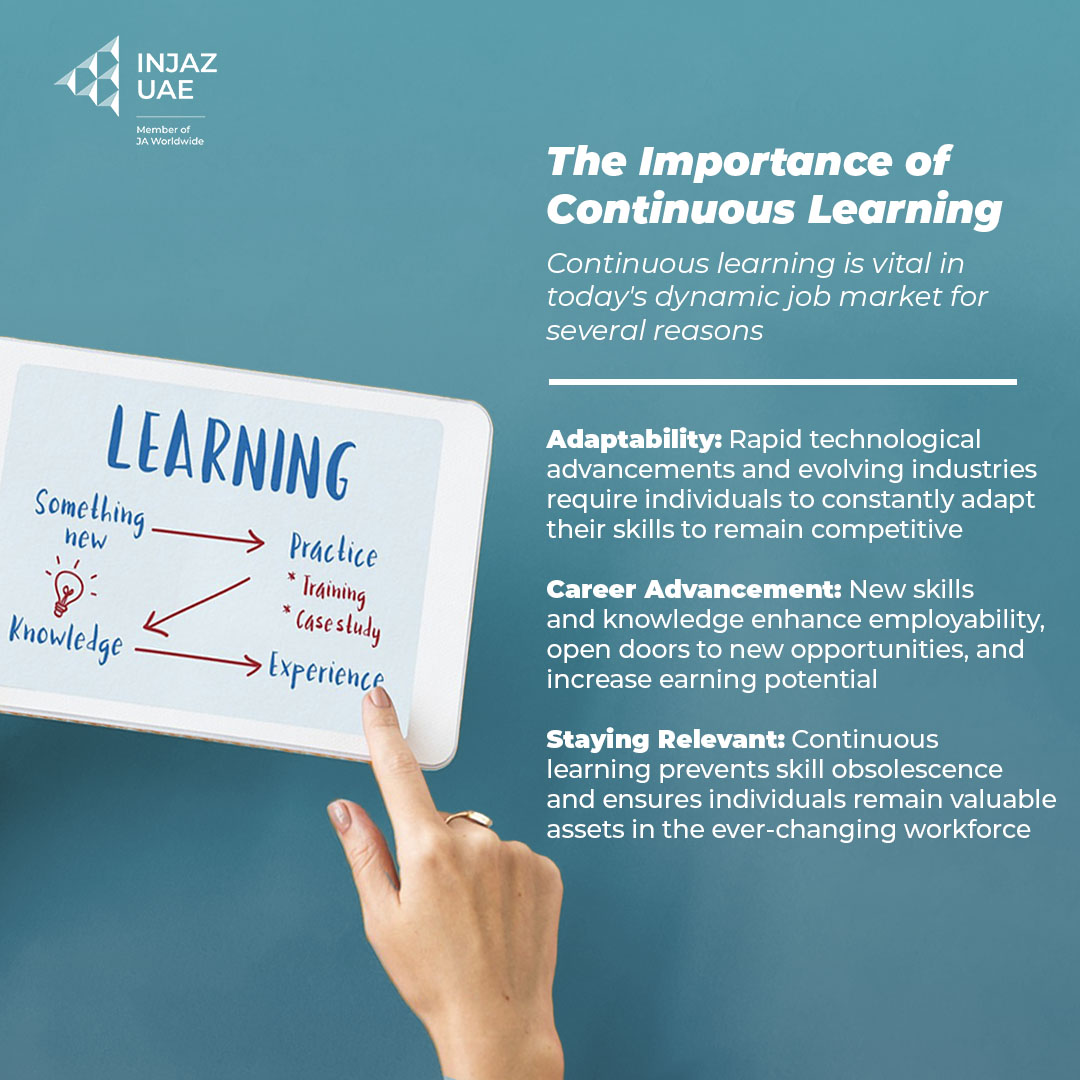 InjazUAE's tweet image. Continuous learning empowers individuals to navigate a complex job market, thrive in their careers, and achieve their professional goals.

#believeininjaz #workreadiness #Youth #mena