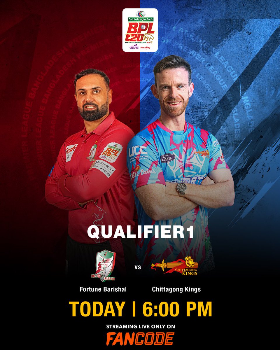 FanCode's tweet image. The top 2️⃣ teams in the BPL clash for a direct ticket to the final! 👊

Catch the action unfold, LIVE on #FanCode 

#BPLonFanCode