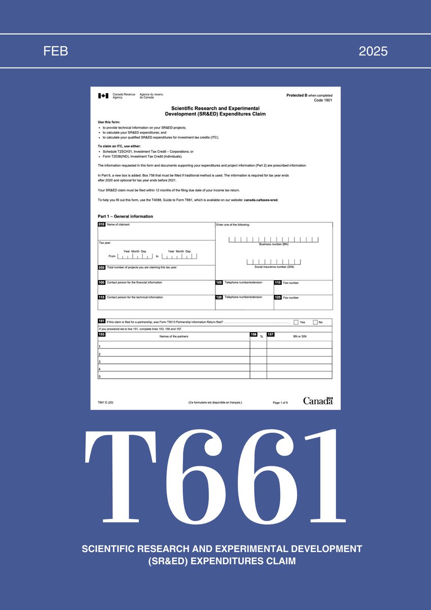 get_sred's tweet photo. What is Form T661 & Why Does It Matter?
If your business is investing in innovation and R&D, Form #T661 is your ticket to valuable tax credits through the SR&ED program!
Book a free consultation and GET SRED TODAY
#SRED #TaxCredits #Innovation #RD #Business #getsred #Canada https://t.co/hGQdNqJKxV