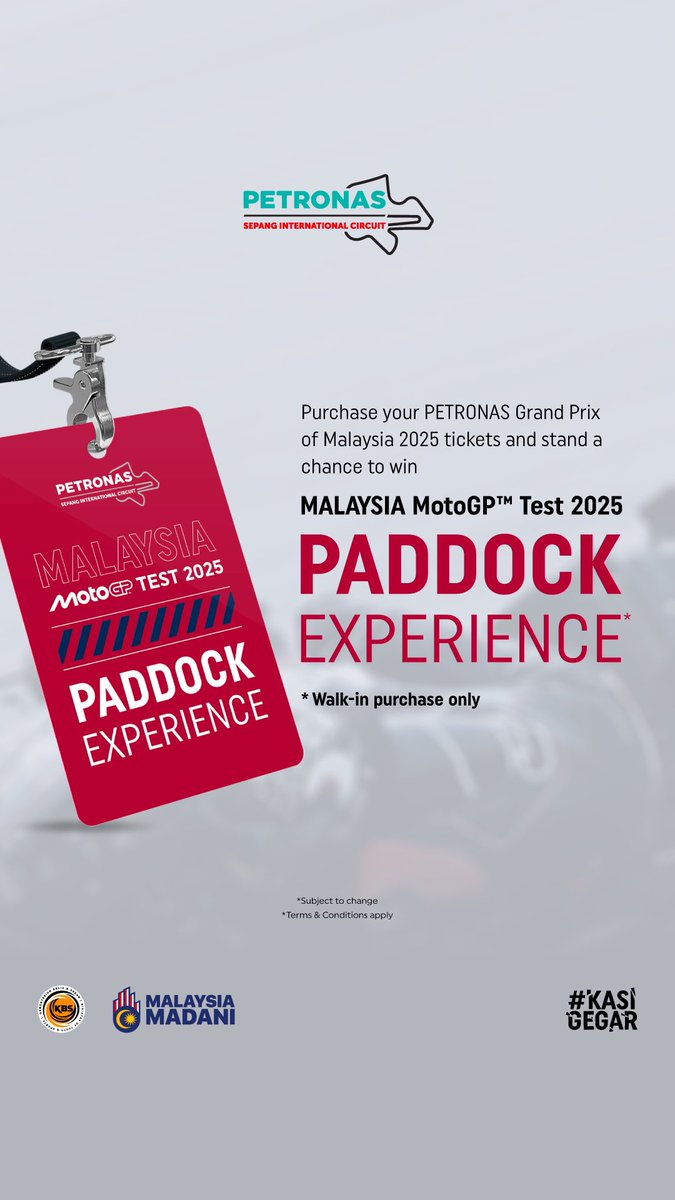 Exciting news for those who’ve purchased walk-in tickets for the MalaysianGP 2025 at the Sepang Test 2025! 😱

Don’t let this incredible chance slip away, get your #MalaysianGP 2025 tickets now,