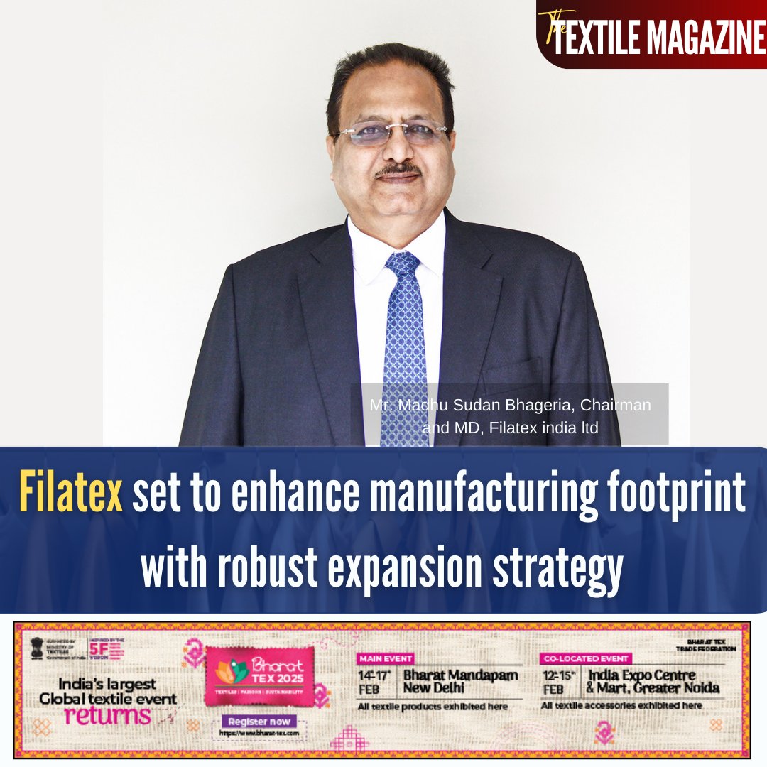MagazineTextile's tweet photo. Filatex India expands its manufacturing footprint with new POY, FDY, and DTY facilities at Dahej, investing ₹155 crores. The expansion is set to be operational by June 2026.

𝐑𝐞𝐚𝐝 𝐌𝐨𝐫𝐞:   https://t.co/Drz2HbQlca

#Filatex #ManufacturingExcellence #ExpansionStrategy https://t.co/TtA9dGTlUb