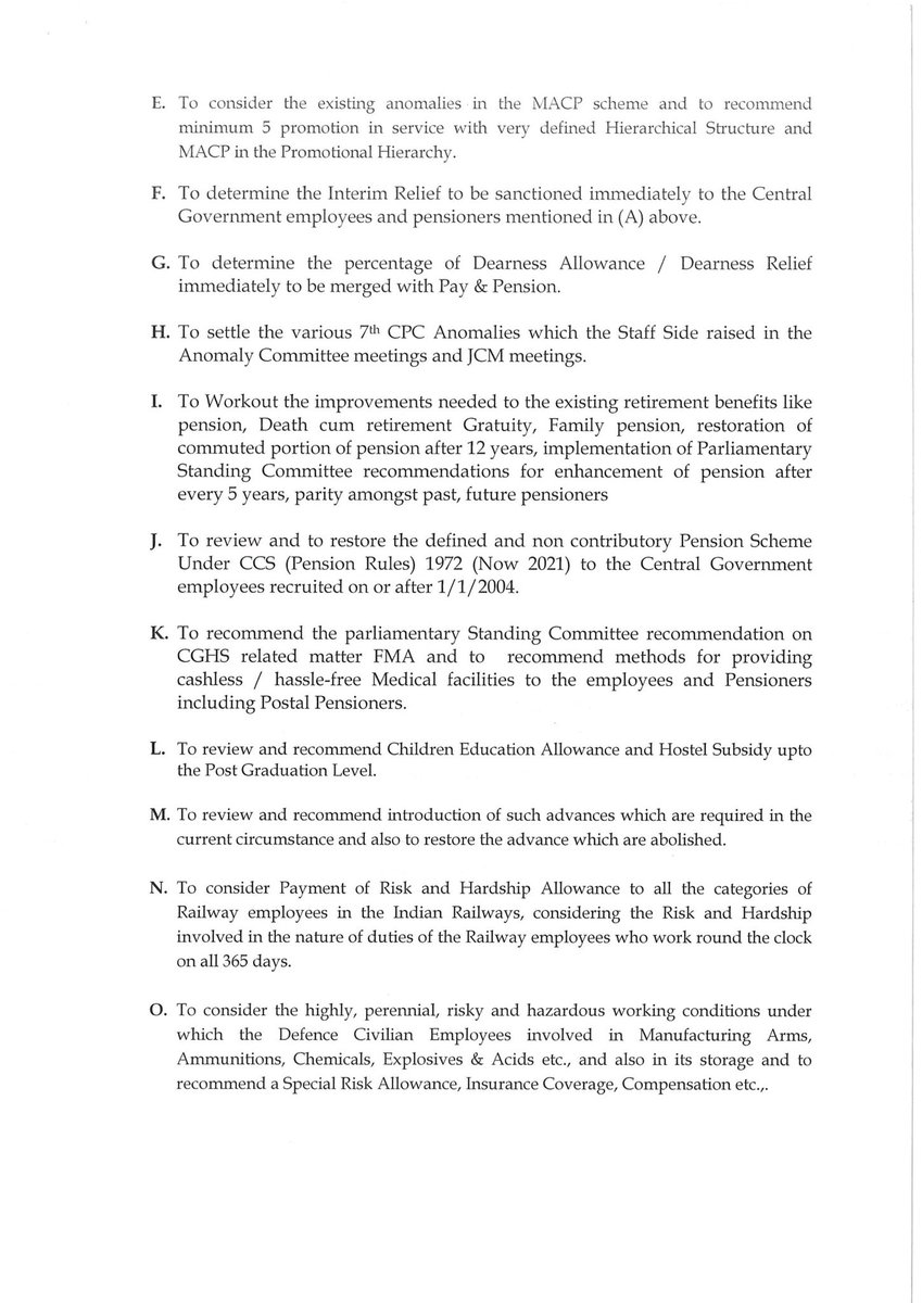 Suggestions from staff side of the Nation council (JCM) for framing 8th cpc terms of references. 
#8thpaycomission
