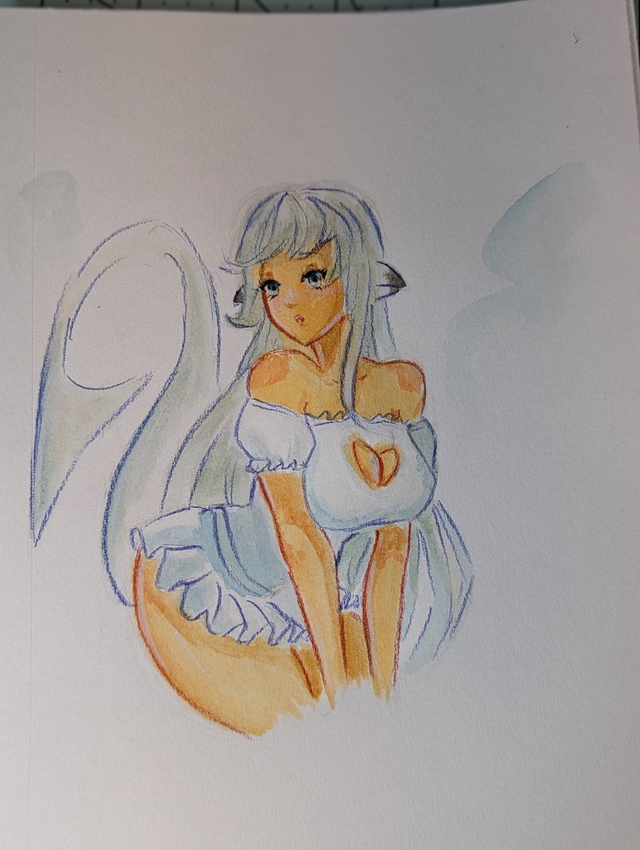 A fun watercolor doodle of <a href="/AvieSharkVR/">Avie 🦈</a> 

I wanna do more watercolor doodles when I get home so look forward  to eeem