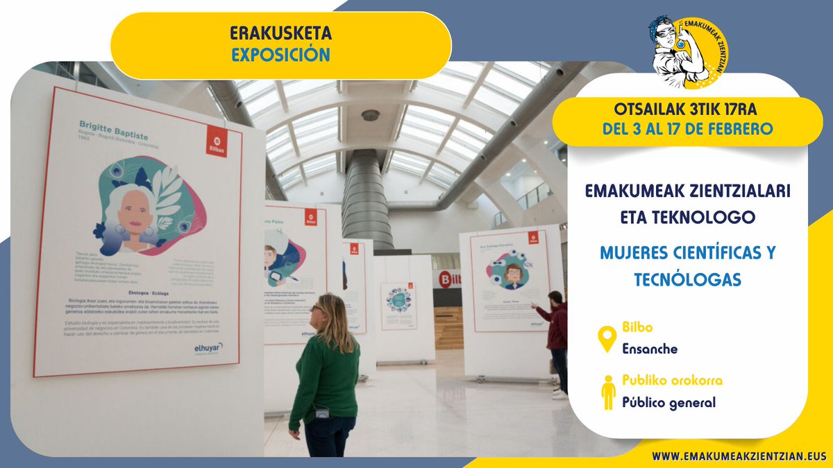 🔬 "Emakumeak zientzialari eta teknologo" erakusketa gaurtik aurrera ikusgai Bilboko Zabalgunean! 

<a href="/Elhuyar/">Elhuyar</a> eta <a href="/BilbaoEkintza/">Bilbao Ekintza</a>-ren lankidetzari esker, zientzian diharduten emakumeak ezagutzeko aukera paregabea! 🌍

Info 👇emakumeakzientzian.eus/ekitaldiak/ema…

#EmakumeakZientzian #HaziaErein