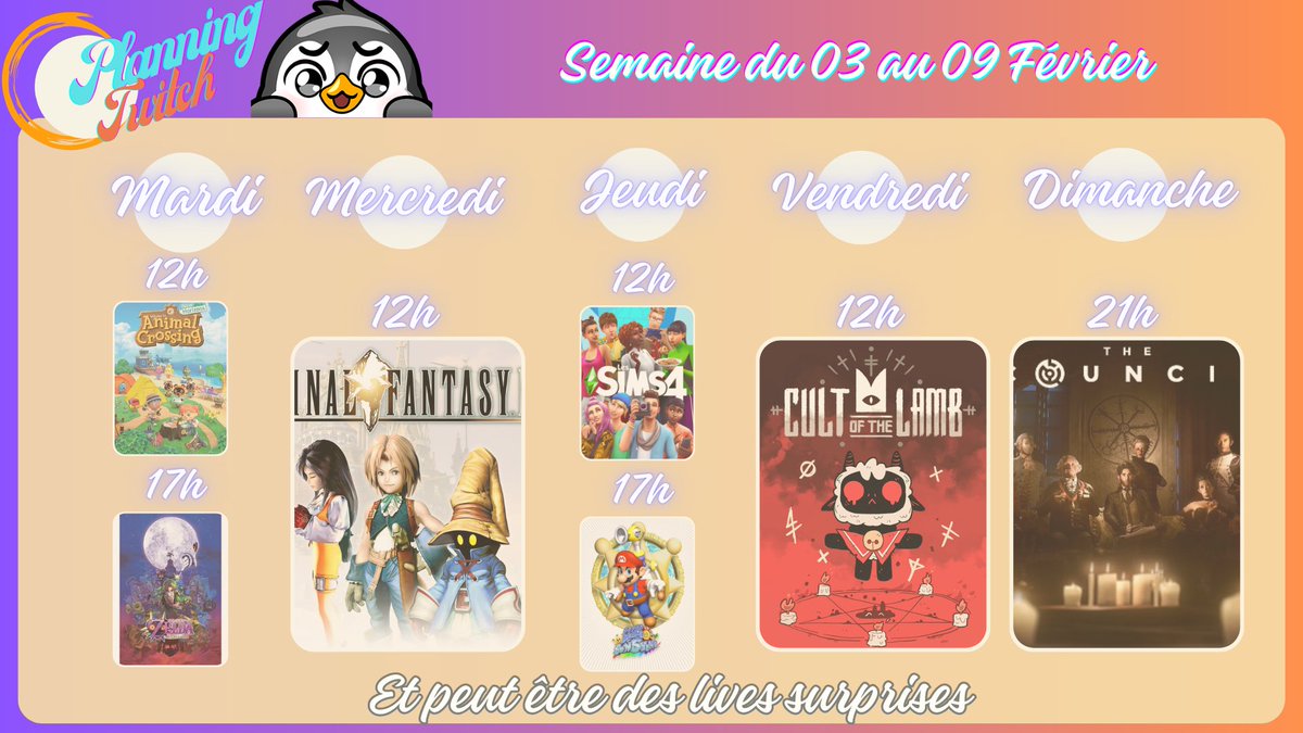 Il est laaaa le planning! 
La suite de Zelda et Mario, d’Animal Crossing et des Sims…. Et on commence une petite secte ensemble ?