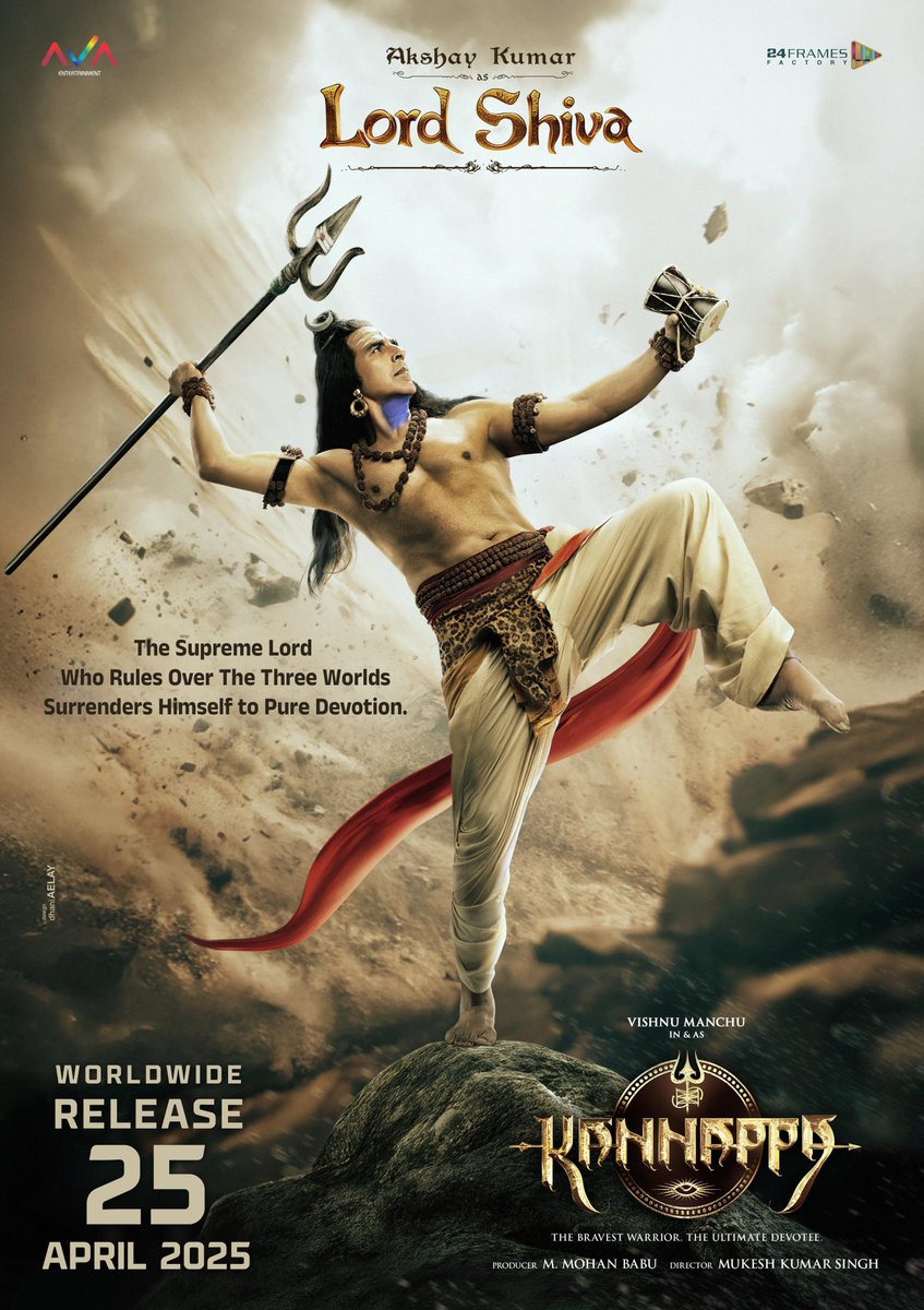 BOCIndia's tweet photo. Multistarrer Pan-India film #Kannappa is set to release on 25 April 2025 in Telugu, Malayalam, Tamil, Kannada & Hindi! #KannappaMovie #KannappaFirstLook https://t.co/KoHnyUcNgb
