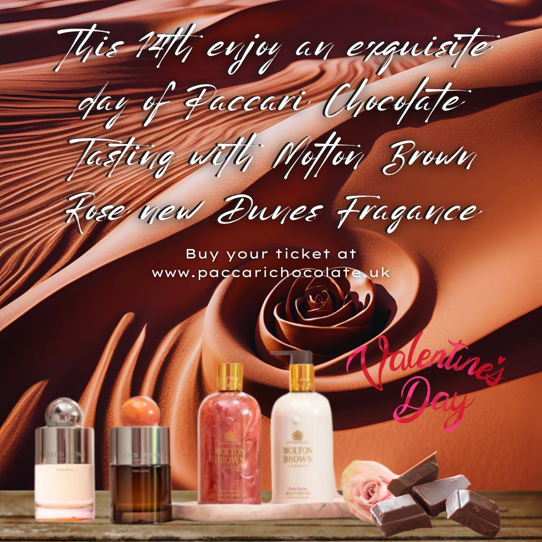 Come and join Paccari Chocolate’s Juan Andres Santelices and Molton Brown’s Genna Chu for a superb sensory experience combining a fragrance and chocolate pairing event this Valentine.

Tickets here!
paccarichocolate.uk

#moltonbrown #moltonbrownlondon  #paccariuk