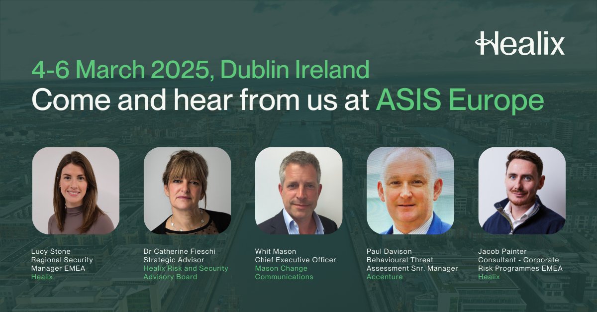 healix_HX's tweet image. Join Healix at ASIS Europe 2025 in Dublin from 4-6 March to find out. Come and hear from us on:

➡️ Is the world really becoming more dangerous? Perceptions vs reality
➡️Insider threats: An enemy hiding in plain sight

We look forward to seeing you there!
#Risk #MyASIS