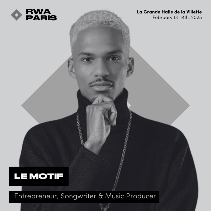 nft_paris's tweet photo. RWA PARIS SPEAKER ANNOUNCEMENT

- William Bailey (@williambailey_), Co-Founder & CEO at @boleromusic_, will be speaking at RWA Paris.

- Le Motif, Entrepreneur, Songwriter & Music Producer, will be speaking at RWA Paris.