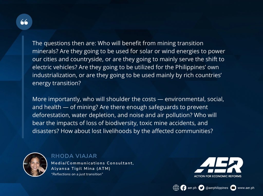 aerphilippines's tweet photo. The just transition towards clean energy

The journey towards achieving a low carbon economy is one riddled with dilemmas, which includes the “just transition” to clean energy which requires massive amounts of minerals and raw materials. (1/3) https://t.co/NdDS4fEOxS