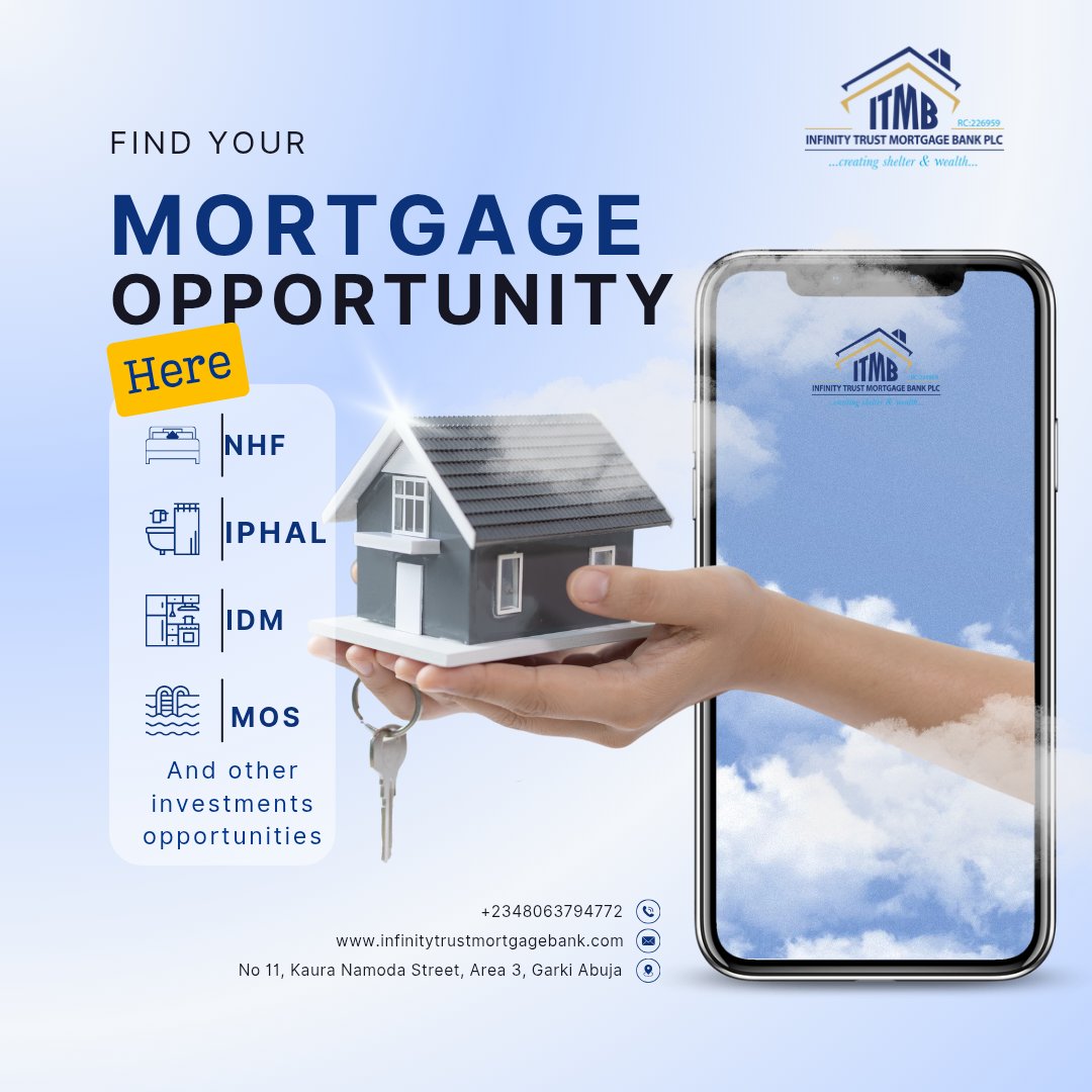 Infinity Trust Mortgage Bank (@itmbplc) on Twitter photo Call us for your mortgage and investment opportunities.
WhatsApp or Call: 08063794772/ 09087121713
Email: info@itmbplc.com
#mortgage
#opportunities
#investment
#itmb Call us for your mortgage and investment opportunities.
WhatsApp or Call: 08063794772/ 09087121713
Email: info@itmbplc.com
#mortgage
#opportunities
#investment
#itmb