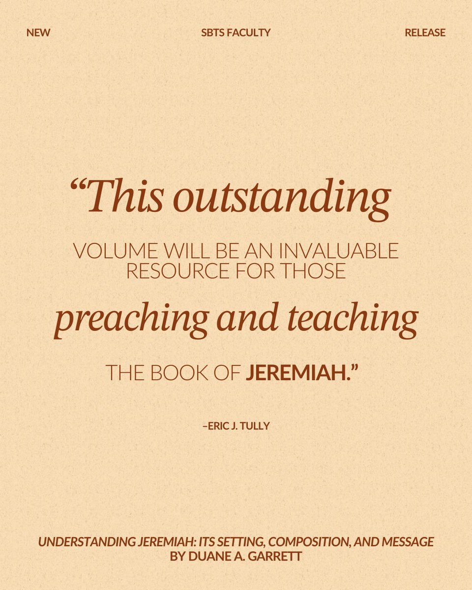 SBTS's tweet photo. π "Understanding Jeremiah: Its Setting, Composition, and Message" by Dr. Duane Garrett is now available!
γ
€
π Available now at The Bookstore at Southern!
#StudyWithTheAuthors #SBTS https://t.co/4rNzsUCD8u