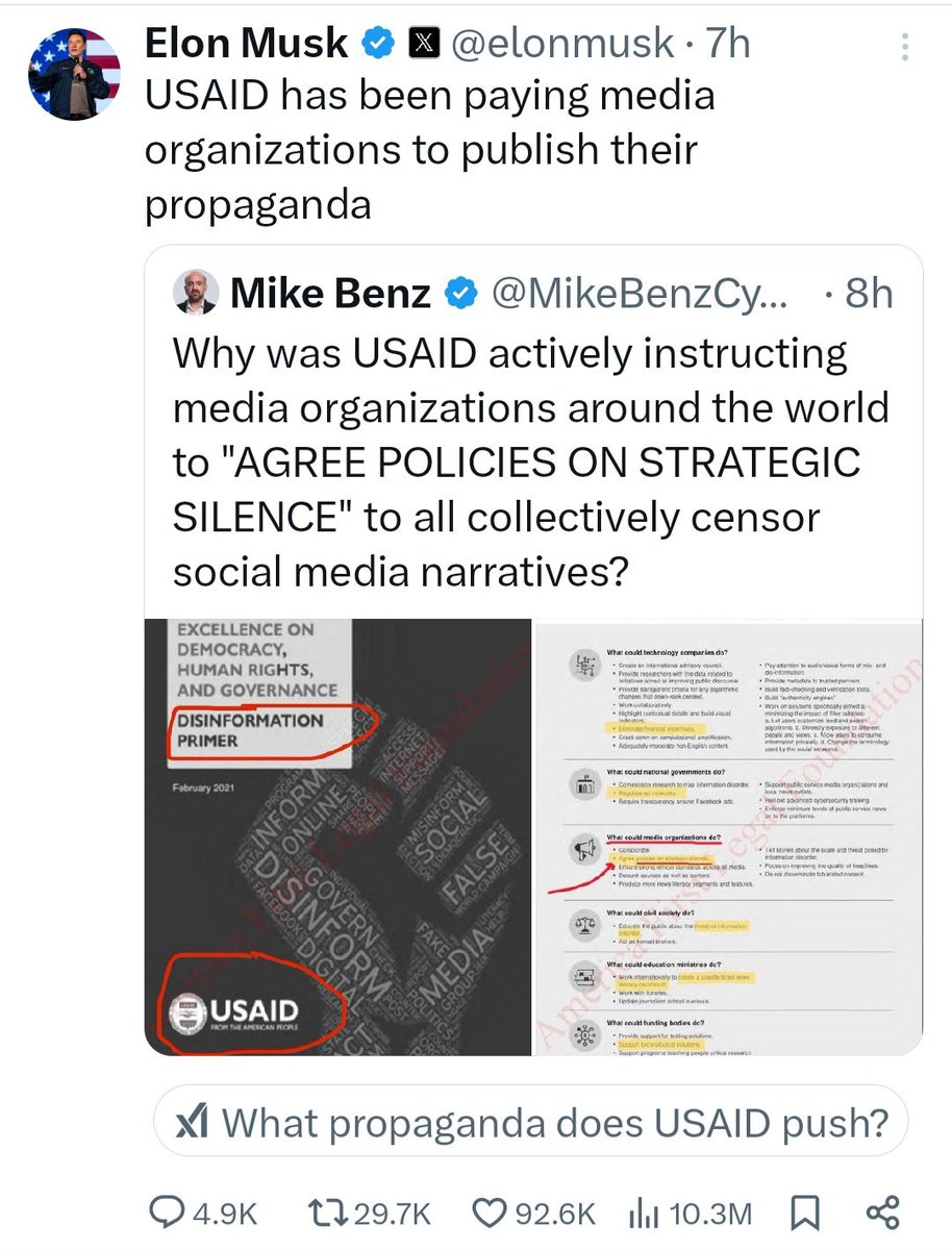CristianXMS's tweet photo. Brutal como @elonmusk desnuda a USAID!
- Señala que promovieron la producción de Heroína en Afganistan.
- Que censuraron narrativas en redes sociales con políticas de silencio.
- Les dice organización criminal.

Y bueno eso ya lo sabíamos, pero en nuestra aldea, @FUNDAMEDIOS  nos decían que sudaban agua bendita y eran los que únicos que podían certificar quien dice la verdad. Pelafustanes corruptos!