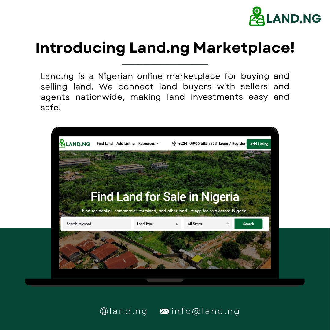 landdotng's tweet photo. 🚀 Introducing https://t.co/z9bi7aYKKK – Your Gateway to Land Ownership in Nigeria! 🚀

Looking to sell land faster or find the perfect plot? https://t.co/z9bi7aYKKK connects land buyers with sellers and agents nationwide, making land investments easy, safe, and hassle-free! https://t.co/JKYl4SxdBr